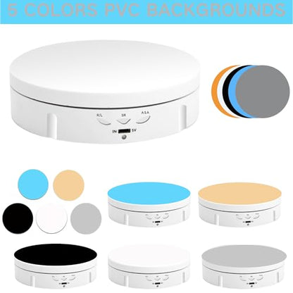 JAYEGT Motorized Rotating Display Stand, 5.74inch /22lbs Load, 360 Degree Electronic Turntable Display Stand for Photography Products Shows , Jewelry, with 5 Colors Backgrounds(White/Remote Control ) - color: White