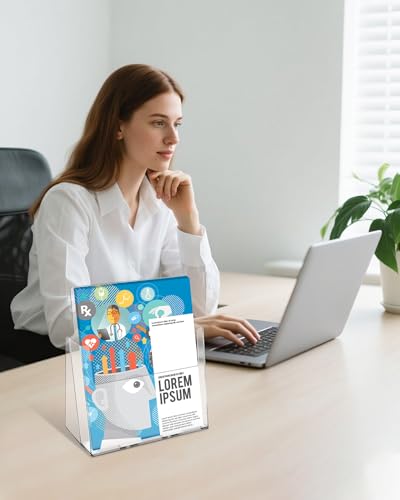 Brochure Holder 8.5 x 11, 4 Pack Flyer Holder for Real Estate, Acrylic Sign Holder, Clear Brochure Display Stand for Store Office, Magazine Holder for Pamphlet Literature Document Menu