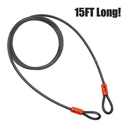 BV Heavy-Duty 15FT Security Cable with Loops-10mm (3/8 Inch) Cut-Resistant Braided Steel Cable-Versatile & Weatherproof-Security Chain for Padlock, Chain Lock, Wire Lock (Pair) - color: Pair, style: 15 FT