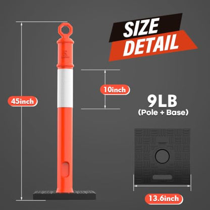 RoadHero 45 Inch Traffic Delineator Post Cones with Base, Orange, 3 Pack - color: Orange