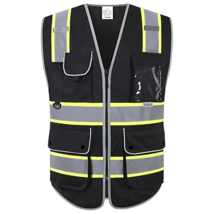XIAKE Reflective Safety Vest for Men & Women High Visibility Class 2 Vest with Pockets Meets ANSI Standards - color: Black Yellow Trim, size: Small