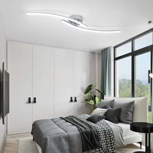 31.4Inch Modern LED Ceiling Light 22W Chrome Linear Ceiling Light Fixture 6000K Aluminum Long Flush Mount Ceiling Lights Fixture Lamp for Bedroom Hallway Kitchen Bathroom - color: Chrome,Intersect, size: 31.49Inch