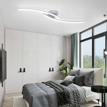 31.4Inch Modern LED Ceiling Light 22W Chrome Linear Ceiling Light Fixture 6000K Aluminum Long Flush Mount Ceiling Lights Fixture Lamp for Bedroom Hallway Kitchen Bathroom - color: Chrome,Intersect, size: 31.49Inch