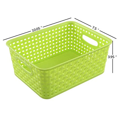 Plastic Storage Woven Basket Bins, 6 Packs - color: light Green