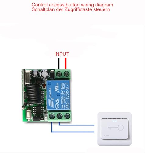 12V 24V 1 Channel 5V Wireless Remote Control Relay Switch Access Control Remote Control Magnetic Lock Electric Plug Lock Electric Control Door Receiver (Momentary Mode)