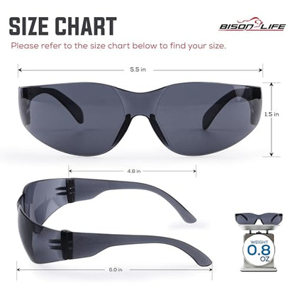 BISON LIFE Black Safety Glasses for Men & Women, Bulk, ANSI Z87.1, 12 Pack - color: Black/Black