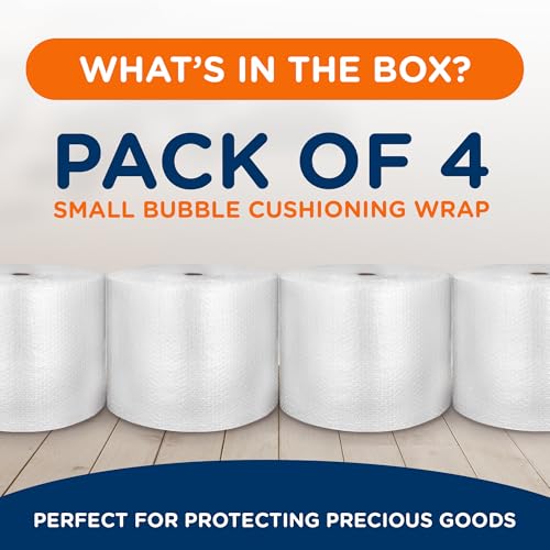 Campior Small Bubble Cushioning Wrap for Moving and Shipping - 175 Ft Bubble Packing Wrap for Packaging Boxes and Mailers, Clear Bubble Roll Moving Supplies, Perforated Every 12 inches, Pack of 4 - size: 4 Pack