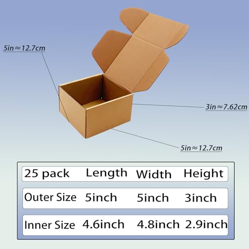 5x5x3 inch Shipping Boxes Pack of 25, Brown Corrugated Cardboard Mailer Box - size: 5x5x3 -25 Pack