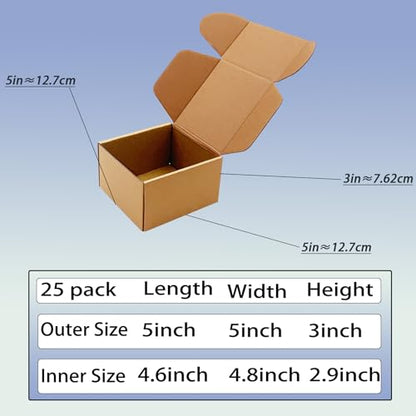 5x5x3 inch Shipping Boxes Pack of 25, Brown Corrugated Cardboard Mailer Box - size: 5x5x3 -25 Pack