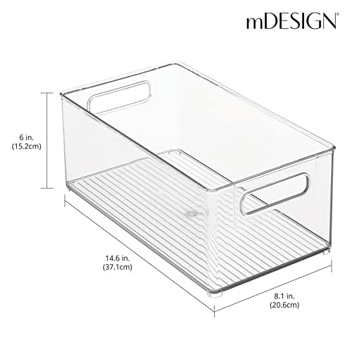 mDesign Plastic Deep Bin Organizer Caddy Container w/ Handles for Nursery, Kitchen, Pantry, Bathroom, Cabinet Storage Organization - Holds Snacks, Bottles, Baby Food Jar, Diaper - 14" Long -Clear - size: 14.5 x 8 x 6 (Pack of 1)