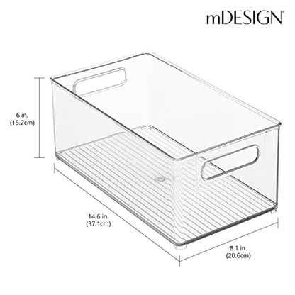 mDesign Plastic Deep Bin Organizer Caddy Container w/ Handles for Nursery, Kitchen, Pantry, Bathroom, Cabinet Storage Organization - Holds Snacks, Bottles, Baby Food Jar, Diaper - 14" Long -Clear - size: 14.5 x 8 x 6 (Pack of 1)