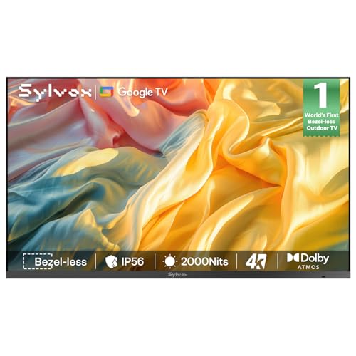 SYLVOX Outdoor TV, 55 inch Full Sun TV 2000 nits, Ultra-Narrow Bezel - size: 55-inch, style: Frameless Pro