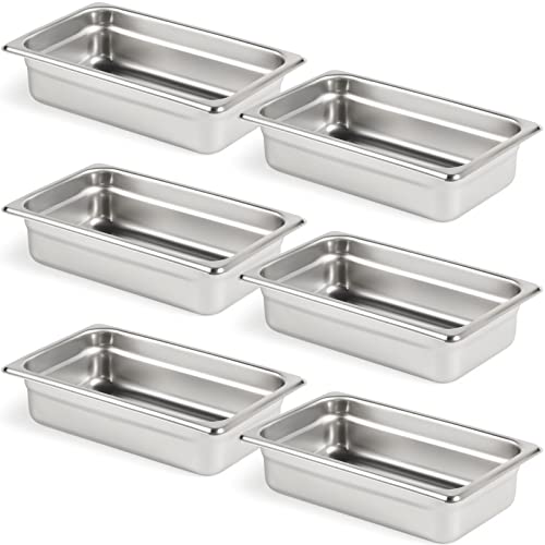 CURTA 6 Pack Anti-Jam Hotel Pans, 1/4 Size 2 1/2 Inch Deep, NSF Commercial 18/8 Stainless Steel Chafing Steam Table Pan, Catering Storage Metal Food Pan - color: 1/4 Size, size: 2-1/2" Deep