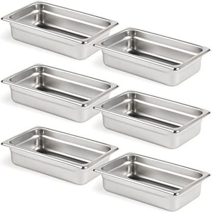 CURTA 6 Pack Anti-Jam Hotel Pans, 1/4 Size 2 1/2 Inch Deep, NSF Commercial 18/8 Stainless Steel Chafing Steam Table Pan, Catering Storage Metal Food Pan - color: 1/4 Size, size: 2-1/2" Deep