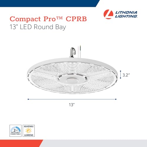 Lithonia Lighting Compact Pro Round LED High Bay Light, Ceiling Lighting Fixture, Adjustable 12000/15000/18000 Lumens, Selectable 4000K/5000K, UVOLT 120–347V, White (CPRB ALO13 UVOLT SWW9 80CRI DWH) - size: 13-Inch | Switchable White Light, style: Adjusta