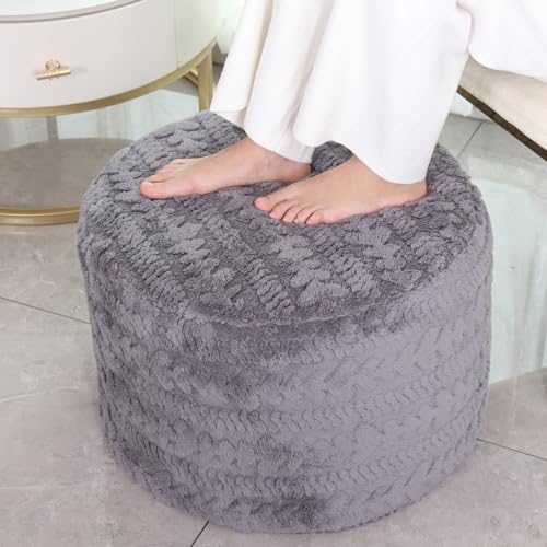 Asuprui Round Footstool Ottoman Gray, 20x14 Inches,Floor Pouf Sofa Footrest - color: Grey, size: 20"D x 20"W x 14"H