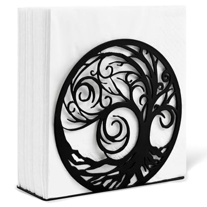 Napkin Holder for Table, Standing Napkin Dispenser Outdoor Farmhouse Black Cocktail Napkin Holders for Kitchen Coffee Shop Dining Room (6"x 1.7"x 4.9") - size: Cocktail Napkin 6x6" - Black Whirl Tree