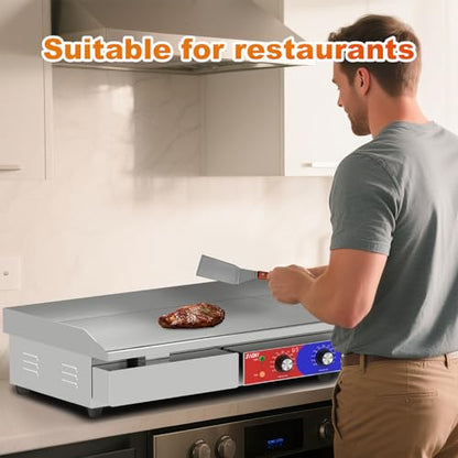 29’’ * 16’’ Commercial Electric Countertop Griddle -110V Flat Top Griddles w/ 122-572°F Adjustable Temperature and Non-Stick, 3000W Stainless Steel Electric Griddle w/ 10mm Thick Cast Iron - size: 29 INCH