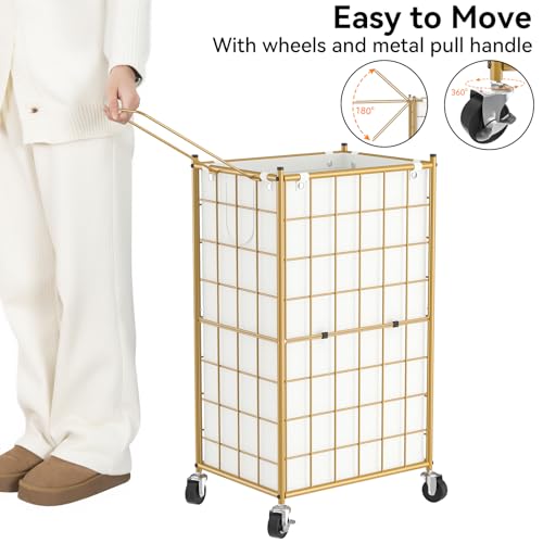 WOWLIVE Rolling Laundry Basket, Metal Wire Frame Laundry Hamper with Wheels - color: Golden, size: 100l