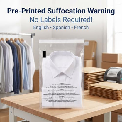 10” X 15” (200 Count) Self Seal Clear Poly Bags with Suffocation Warning - size: 10" x 15"