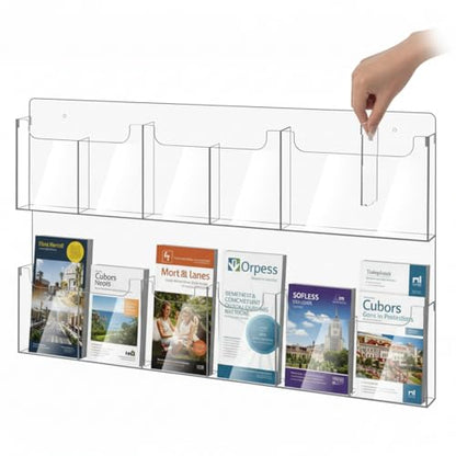 Sherr Acrylic Brochure Holder Wall Mount with Removable Dividers, Wide High Capacity Literature Display Stand for 4''x 9'', 8.5''x11'' Pamphlets, 26.7'' x 18'' for High-Traffic Lobbies Events - size: 26.7'' x 18''