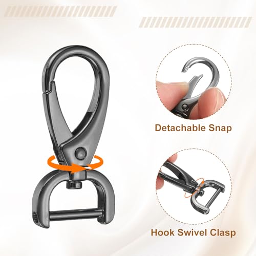 HARFINGTON 2Pcs Detachable Snap Hook Swivel Clasp 5/8" D Ring with Swivel Lobster Claw Clasps Hook for Purse Strap Keychain Bag DIY Craft, Gunmetal - color: Gunmetal, size: 5/8"