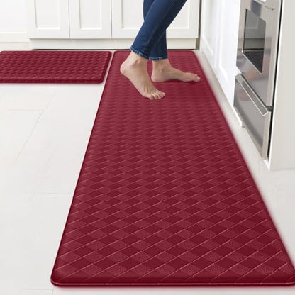 TranquilRelax Kitchen Mats, Cushioned Mats with Extra-Long Runner, Burgundy - color: Burgundy, size: 2-Piece | 30"+71" | Standard