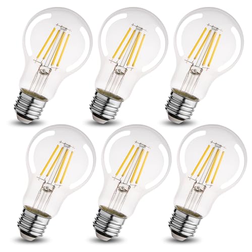 A19 Clear Led Bulbs, E26 Dimmable Edison Bulbs, 5000K Daylight Led Light Bulb, Cool White Edison Bulb, 6w Filament Bulb for Light Fixture 6pack/12Pack - color: Clear 5000k Daylight, size: 6W-6 Pack