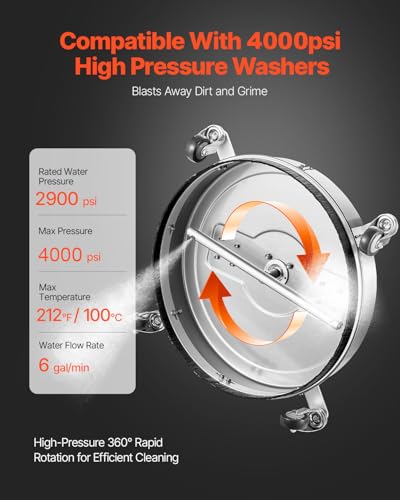 VEVOR 20 Inch Pressure Washer Surface Cleaner, 4000 PSI Stainless Steel Attachment with 4 Wheels, 2 Nozzles, 3/8 Inch Quick Connect and Dual Handle for Concrete, Patio, Sidewalk - size: 20 Inch w/ Handle & Wheels