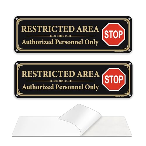 2 Pack Restricted Area Sign Authorized Personnel Only, Do Not Enter Sign, 10 x 3 Inches Self-Adhesive .40 Rust Free Aluminum, UV Protected, Weather Resistant, Waterproof, Durable Ink，Easy to Mount