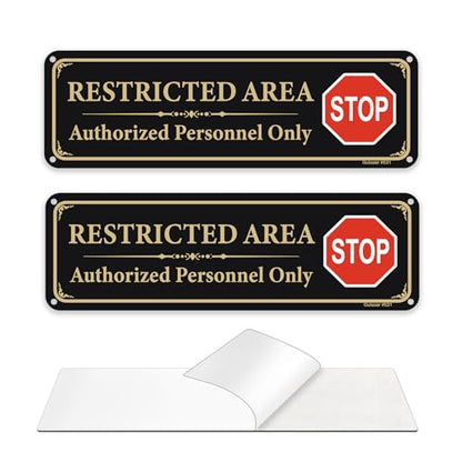 2 Pack Restricted Area Sign Authorized Personnel Only, Do Not Enter Sign, 10 x 3 Inches Self-Adhesive .40 Rust Free Aluminum, UV Protected, Weather Resistant, Waterproof, Durable Ink，Easy to Mount