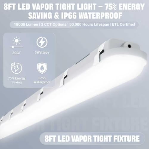 JTT 8FT LED Vapor Tight Light 120/100/80W Options, 0-10V Dimmable - 2Pack - size: 8FT (2-Pack)