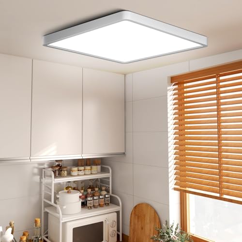 LightingWill 9Inch 18W Square LED Ceiling Light Fixtures Flush Mount, 6000K Cold White LED Ceiling Lamp, Surface Mount Modern Ceiling Lights for Bedroom, Kitchen, Bathroom, Living Room - color: Cool White, size: 9 inch White
