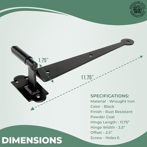 Renovators Supply Manufacturing Pack of 10 Black Cast Iron Pintle Strap Hinges 11-3/4 Inch Offset Lift Off Shutter Gate Door Hardware RSF Rustic Colonial Reversible Hinges with Screws - size: Pack of 10