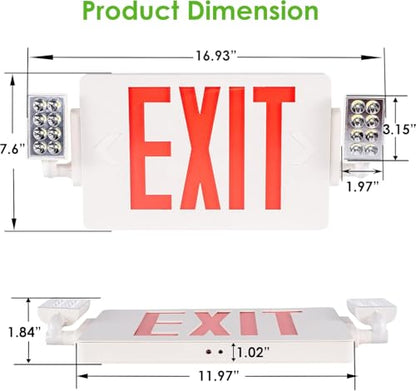Gruenlich Exit Sign with Emergency Light, Battery Backup, 6 Pack - size: 6-Pack