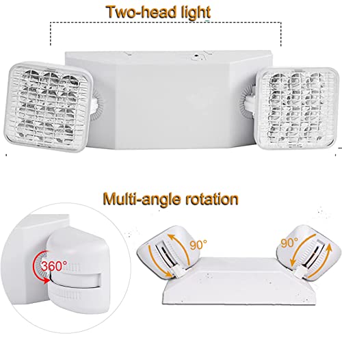 Led Emergency Lights Fixture 12 Pack, LED Emergency Light for Home Power Failure, Commercial LED Emergency Light with Battery Backup, Adjustable 2 Head Emergency Exit Lights, Hardwired - color: 12 Pack