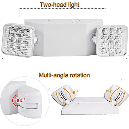 Led Emergency Lights Fixture 12 Pack, LED Emergency Light for Home Power Failure, Commercial LED Emergency Light with Battery Backup, Adjustable 2 Head Emergency Exit Lights, Hardwired - color: 12 Pack