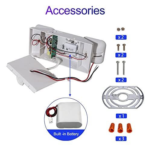 GZRUIYANG LED Emergency Lights with Battery Backup, Commercial Emergency Light Fixtures for Business Home Power Failure Emergency Exit Sign Lighting with 1.0 Meter Plug, Adjustable Square Head - color: White with Plug, size: 1 Pack
