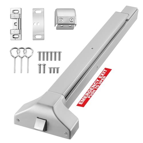 VEVOR Push Bar Panic Exit Device, 28" Premium Metal Commercial Panic Bar for Exit Doors, Emergency Exit Door Hardware with Warning Sticker, Easy Installation, for 28"-41" Wood or Metal Door, Silver - size: 28" x 6.02" x 2.6"