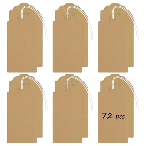 Uniclife 72 Pcs Blank Shipping Tags with Elastic String Attached Kraft Paper Hang Tags with Reinforced Eyelet Large Marking Price Tag Inventory Label Tag, Brown (4.7" L x 2 3/8" W) - color: Brown
