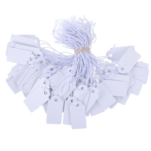 200 Piece Small Tags with Elastic String White Hang Price Tags 1.02×0.47inch Writable Gift Tag Blank Label Display Tag Marking Shipping Label for Clothes Jewelry Product Price Marking
