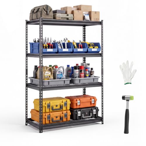 VEVOR Storage Shelves, 4-Tier 2400 lbs Garage Shelving 40 x 20 x 60 in - color: Black, size: 40" L x 20" W x 60" H