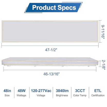 DAKASON 48 Inch LED Wraparound Ceiling Light Fixture, 48W 3840LM 3/4/5000K