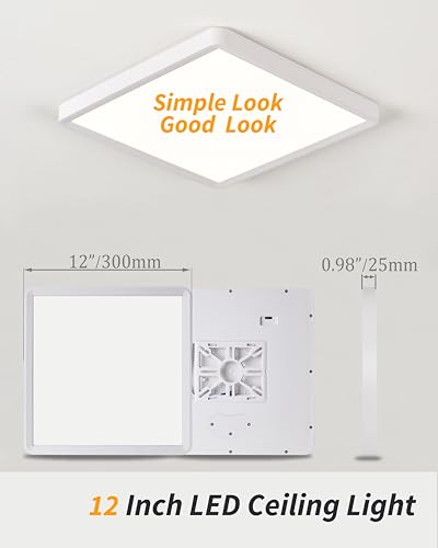 Square Led Flush Mount Ceiling Light,12 Inch 30w 2980lm led Light 3000k,4000k,6000k CCT Selectable,Flat Panel Super Slim Led Ceiling Light Fixture,for Living Dining Kitchen Bedroom Room (6Pack-White) - color: White, size: 12 Inch 6PK Square