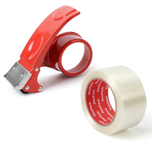 Strapping Tape with Dispenser, 3 Pack 2 Inch x 30 Yards 5.5 Mil, Heavy Duty Reinforced Fiberglass Tape for Moving,Shipping,Storage