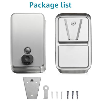 Commercial Wall Mount Soap Dispenser - Stainless Steel Bathroom Hand Soap 38.8oz Liquid - Anti-Leak Pump and Large Capacity Brushed Refillable - size: Vertical 38.8oz
