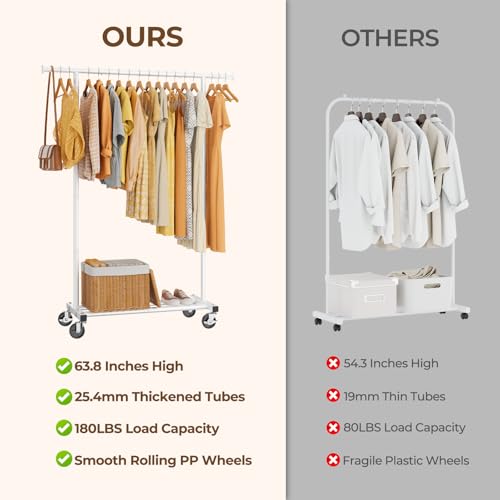 HYSEYY Clothes Rack, Clothing Rack for Hanging Clothes, Rolling Garment Rack Sturdy Coat Rack Portable Wardrobe Rack Metal Closet Rack for Bedroom Laundry Living Room, White - color: White