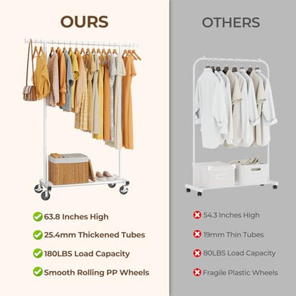 HYSEYY Clothes Rack, Clothing Rack for Hanging Clothes, Rolling Garment Rack Sturdy Coat Rack Portable Wardrobe Rack Metal Closet Rack for Bedroom Laundry Living Room, White - color: White