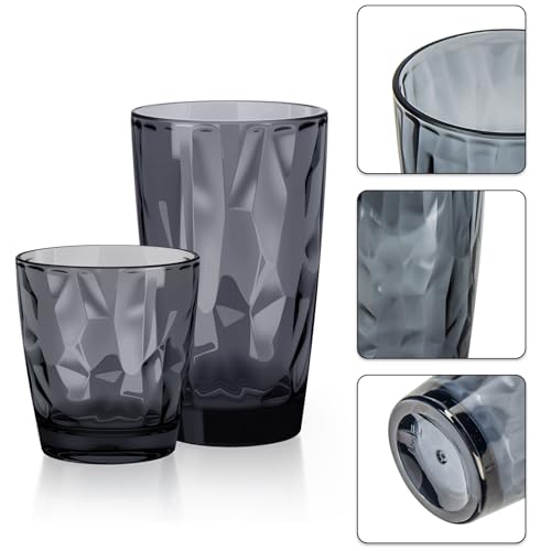 Topsky Plastic Tumblers Reusable,Shatter Proof Cups Drinking Glasses,Unbreakable Plastic Tumblers Beverage Acrylic Juice Wine Cups for Home Picnic Party,Dishwasher Safe,Stackable|10-oz&16-oz|Gray - color: Grayish Blue 8pcs