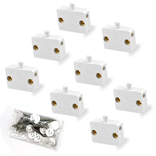 8Pcs Door Closed Light Switch Kit - On Off When Open for Activated Lights 120V Cabinet Switches Closet Electrical Switch - color: White-8pcs